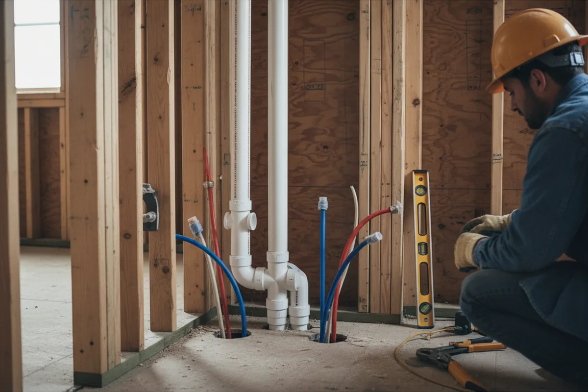 Drain and supply rough-in during Leak Detection in New Haven